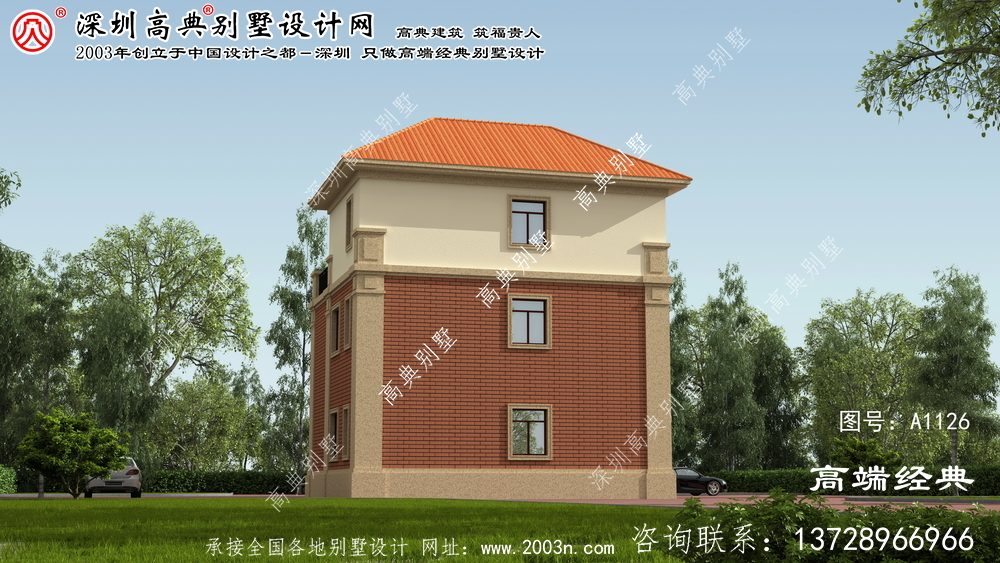 红原县新型美丽乡村三层别墅建筑设计图,效果图。