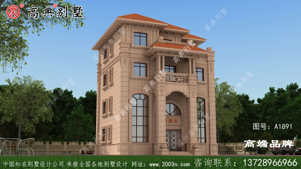 欧式石材大门突出,凸显屋檐效果简洁大气