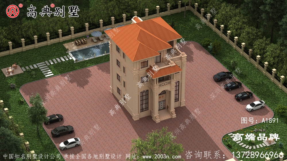欧式石材大门突出,凸显屋檐效果简洁大气