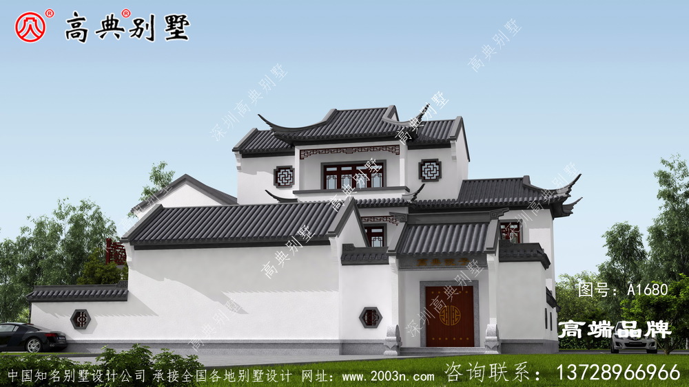 大户型中式庭院别墅,占地293平屋檐极其漂亮