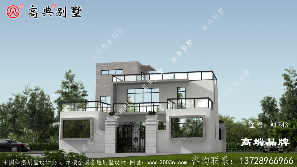 别墅外观清新美丽线条流畅,典型的现代风格