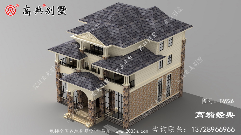 双复式三层别墅外观图,户型通透采光极佳